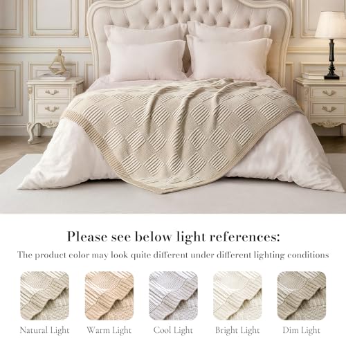 Amélie Home Knit Throw Blanket, Soft Chenille Cozy Breathable Dual Tone Checkered Chunky Decorative Blanket for Couch, Bed & Sofa, French-Inspired Lightweight Warm Gift for Women, Beige, 50"x60" - color: Checkered Beige&ivory, size: Dual Tone Checkered Kn