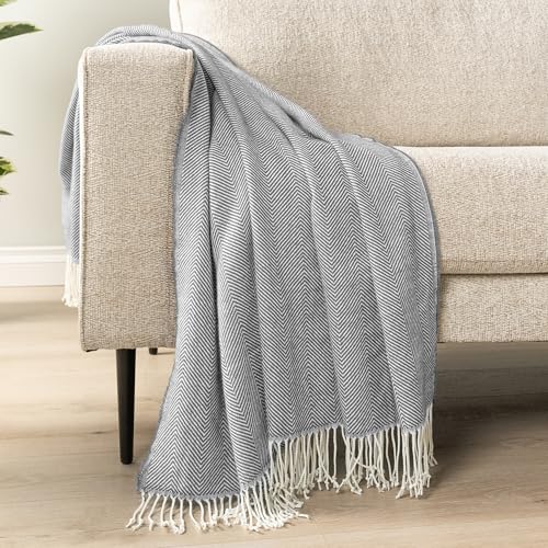 PAVILIA Light Gray Herringbone Throw Blanket for Couch Bed, Decorative Outdoor Throw Blanket, Faux Cashmere Blanket Throw, Lightweight Accent Sofa Blanket Throw, 50x60 - color: Herringbone - Light Gray, size: 50 X 60 Inches - Throw