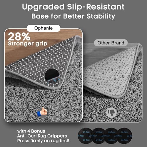 Ophanie Runner Rug for Hallway, 2x6 Washable Non-Slip Fluffy Soft Bedside Rugs 2 Pack, Bedroom Living Room Shaggy Gray Carpet for Kids Girls Boys Dorm Nursery Decor,Grey with Over 99 pcs Pile fibers - color: 1- Grey, size: 2' x 6' (Rectangular) Pack of 2