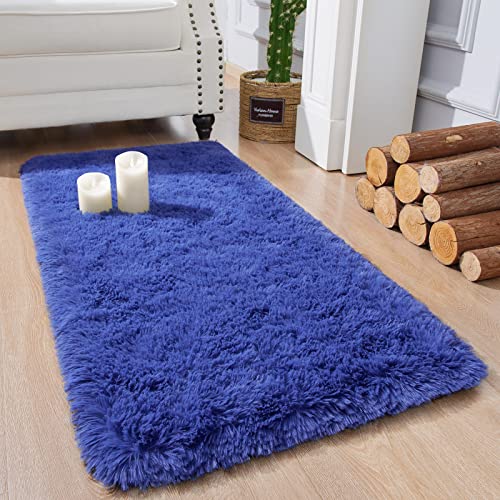Chicrug Soft Runner Rug for Bedroom Living Room Plush Fluffy Rug 2x4 Feet, Shag Furry Runner Rug Carpet Non Shedding for Nursery Children Kids Girls Room Home Decorative, Navy - color: Navy, size: 2' x 4' (Runner)