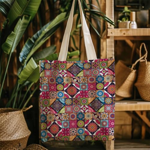 Boho Style Canvas Bag for Women Boho Fashion Tote Bag for Bohemian Lover - color: Patchworkbloom Bag