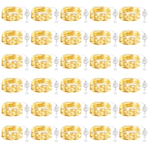Brightown 30 Pack LED Fairy Lights Battery Operated String Lights, 7ft 20LED Waterproof Silver Wire String Lights, Firefly Starry Moon Lights for Mason Jars DIY Christmas Wedding Party Bedroom - color: Warm White, size: 30 Pack