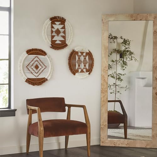 Flber Macrame Wall Hanging Boho Decor Set of 3 – Handmade Round Geometric Woven Cotton Rope Art for Living Room, Bedroom, Entryway or Bohemian Wall Display - color: Brown and Ivory