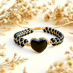 Women Boho Wrap Bracelet,Handmade Natural Stone Crystal Emperor Beads Heart Bracelet, Fashion Bohemian Jewelry Gift for Women - color: Black