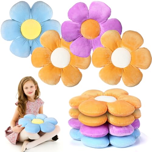 Reginary 4 Pcs Flower Floor Pillows Cute Plush Flower Throw Pillows Daisy Floor Seat Cushion Chair Pads for Back to School First Day of School for Sofa Couch Bed Decor(15 Inch,Bright Color) - color: Bright Color