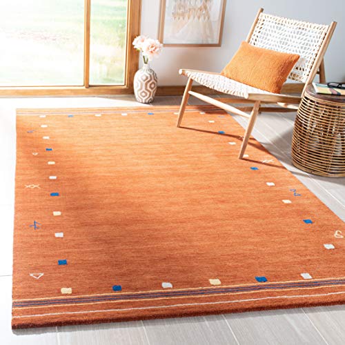 SAFAVIEH Himalaya Collection Area Rug - 5' x 8', Rust, Handmade Boho Tribal Wool, Ideal for High Traffic Areas in Living Room, Bedroom (HIM563P) - color: Rust, size: 5' x 8' (Rectangular)