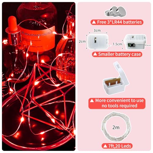 12 Pack Red Fairy Lights Battery Operated, 7ft 20 LED Mini String Twinkle Lights for Valentine's Day Christmas Halloween Mason Jars Party Centerpiece Table Decorations (12, Red) - color: Red