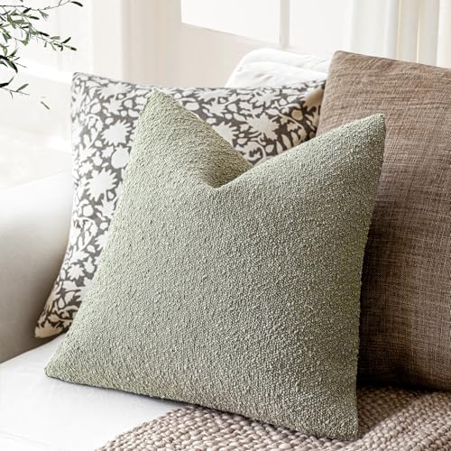 Foindtower Set of 2, Decorative Textured Boucle Throw Pillow Covers Accent Solid Pillow Cases Neutral Soft Couch Cushion Case for Chair Sofa Bedroom Living Room Home Decor 16x16 Inch Dirty Sage Green - color: Desert Sage Green, size: 16" x 16" (Pack of 2)