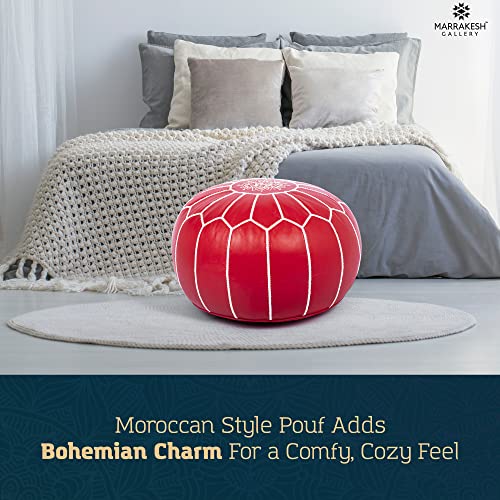 Marrakesh Gallery Genuine Leather Round Pouf Unstuffed - Moroccan Ottoman Footstool, Footrest Cover - Boho Decor - Bohemian Living Room, Bedroom, Kids Room, Gift & Wedding - color: Red