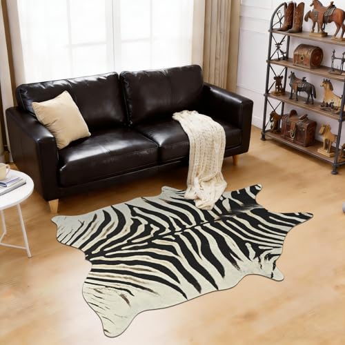 BENRON Zebra Print Area Rug, Black and White Rugs for Living Room Bedroom, Cute Animal Hides and Skins for Kids Nursery Home Decor, 2.3 x 3.6 ft - color: Black/Ivory/Brown, size: 2'4" x 3'7" (Irregular)