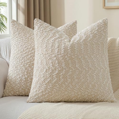 a moment Beige Pillow Covers Set of 2 with Plush Cluster Texture (18x18 Inch), Decorative Throw Pillows for Living Room, Couch Bed, Sofa, Cozy Accent Pillow Cases for Home Decor (No Inserts) - color: Beige, size: 18" x 18" (Pack of 2)
