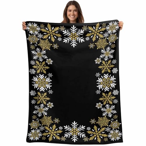 Gold White Snowflakes Chriatmas Throw Blankets, Winter Xmas Holiday Soft Fleece Blanket Decorative for Home Sofa Couch Chair Living Bedroom,40x50 Inches, Black - color: Christmas-hzf05875, size: 40x50 Inch