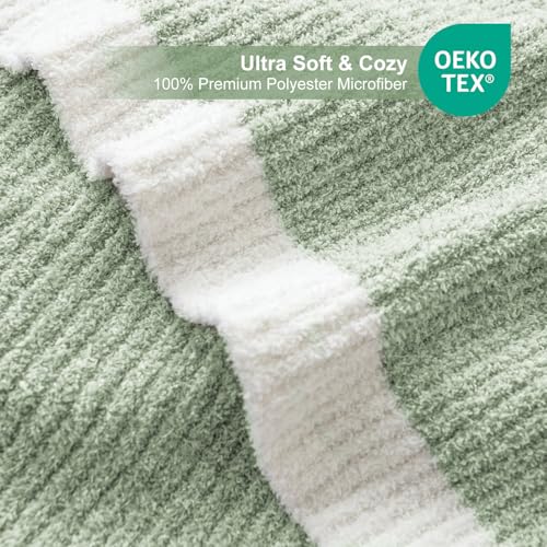 MH MYLUNE HOME Ultra Soft Ribbed Throw Blanket for Couch 50x60 Inches Luxurious Super Cozy Fluffy Microfiber Blanket Plush Warm Reversible Throw Blankets for Sofa Bed - Sage Green 50 x 60 Inches - color: Ribbed Green, size: 50"x60" - 550 GSM