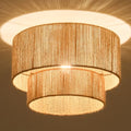 NUODIFAN Boho Semi Flush Mount Ceiling Light Gold Rattan Ceiling Light Double Layer 15.7" Farmhouse Ceiling Lamp with Natural Hemp Rope Lampshade for Dining Room Living Room Bedroom Kitchen