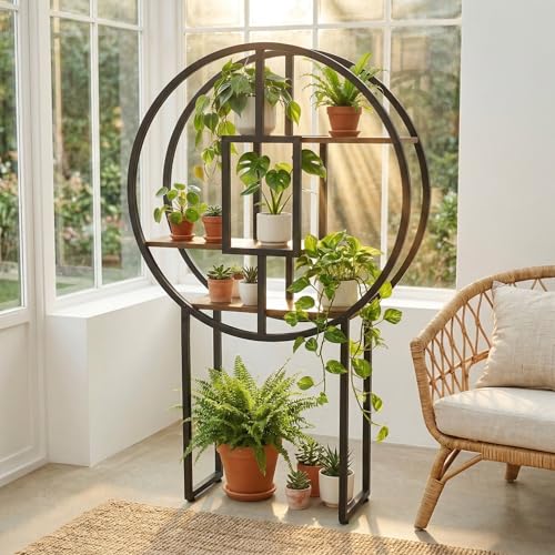 OFFICEROO Indoor Plant Stand 4ft 3in – Modern Asian Inspiration Moon Plant Stand, Circle Plant Shelf