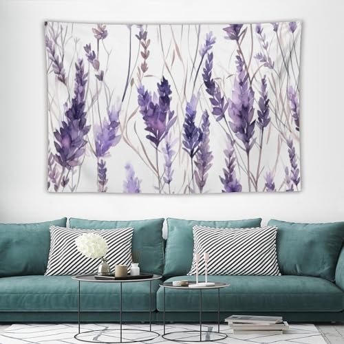 HZOHNAGO Lavender Flower Tapestry Watercolor Purple Floral Pattern Printed Wall Tapestry Wall Hanging for Bedroom Living Room Dorm 90" W x 60" H - color: Lavender-12, size: 90"L x 60"W