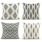 ArtSocket Set of 4 Throw Pillow Covers Ikat Tribal and Boho Bohemian Black Ethnic Herringbone for Ideas Decor Linen Outdoor Pillow Cases Home Decorative Square 18x18 Inches Pillowcases - size: 18" x 18" (Pack of 4)