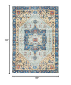 SAFAVIEH Saffron Collection Area Rug - 5' x 8', Turquoise & Navy, Handmade Boho Chic Distressed Cotton, Ideal for High Traffic Areas in Living Room, Bedroom (SFN540K) - size: 5' x 8' (Rectangular)
