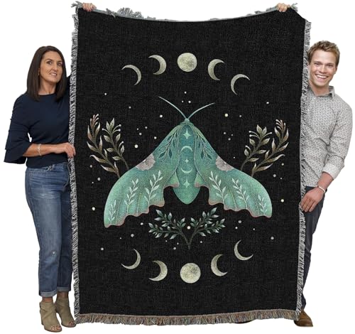Pure Country Weavers Luna and Moth by Episodic Drawing - Gift Tapestry Throw Blanket Woven from Cotton - Made in The USA (72x54) - color: Luna and Moth, size: 72x54