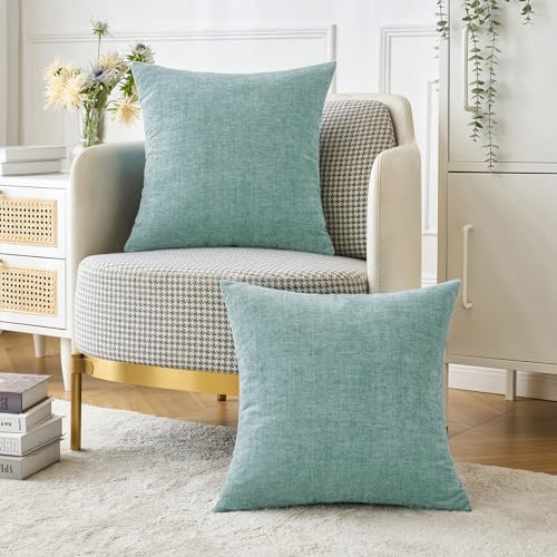 MIULEE Pack of 2 Couch Throw Pillow Covers 16x16 Inch Soft Aqua Green Chenille Pillow Covers for Sofa Living Room Spring Home Decor Couch Solid Dyed Cases - color: Aqua Green, size: 16" x 16" (Pack of 2)