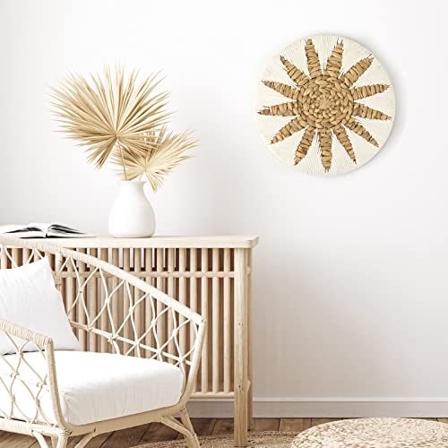 Unittype 3 Pcs Boho Wall Basket Decor, 12 Inch Rattan Wicker Wall Hanging Decoration, Round Handmade Flat Elegant Woven Tapestry Art Basket for Home Bedroom Living Room Kitchen