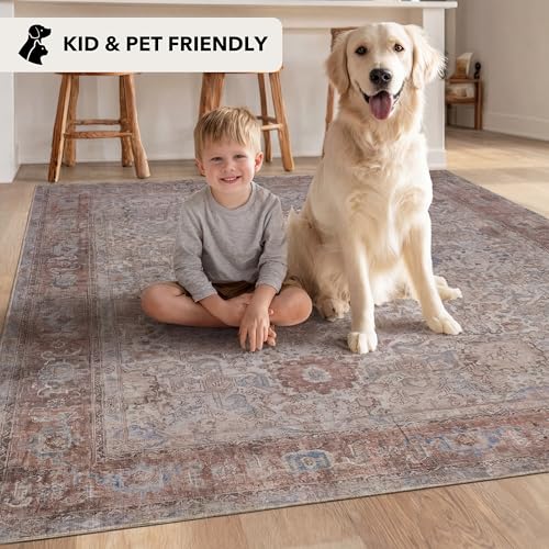 Kuden 2x3 Small Rug, Machine Washable, Non-Slip Backing, Vintage Style, Soft, Low Pile, Area Rugs for Entryway Kitchen Indoor Entrance - color: Beige / Red, size: 2' x 3' Rectangular