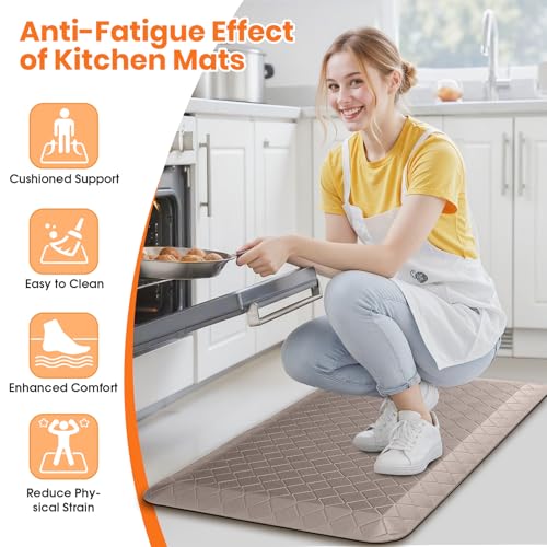 4/5 Inch Extra Thick Kitchen Mats for Floor,Non Slip Anti Fatigue Kitchen Rugs,Waterproof Stain Resistant Sink Mat,Cushioned Standing and Comfort Mats for Office (17"x28" Khaki) - color: Khaki, size: 28"L x 17"W x 0.8"Th