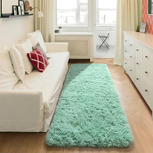 ONASAR Sage Green Runner Rugs for Bedroom Living Room, Fluffy 2x6 Bedside Hallway Area Rug, Ultra Soft Plush Furry Faux Fur Non Slip Floor Carpet for Nursery Kids Dorm Closet Home Decor Aesthetic - color: Sage Green, size: 2' x 6' (Runner)