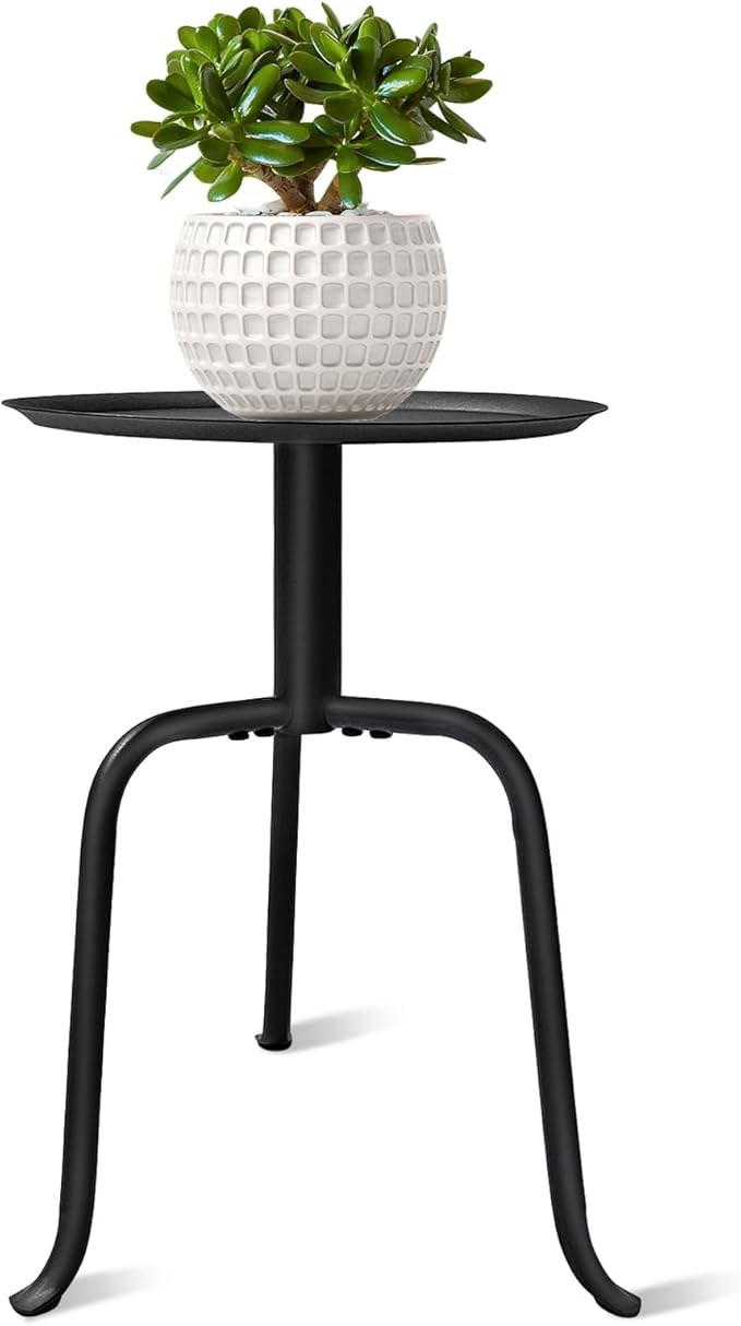 Plant Stand Indoor, Mid Century Single Plant Table, 3-Leg Minimalist Heavy Duty Metal Tall Flower Pot Stand, Modern Round Small Side End Table with Raised Design