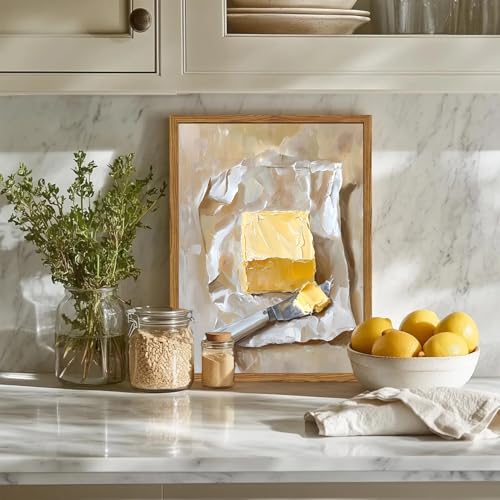 Framed Kitchen Wall Art, Vintage Butter Wall Decor Pictures, Rustic Farmhouse Food Paintings Canvas Prints for Dining Room Living Room Home Decoration 12x16 inch - color: Butter, size: 16"L x 12"W