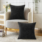 MIULEE Pack of 2 Black Throw Pillow Covers 16x16 Inch Soft Chenille Pillow Covers for Sofa Living Room Couch Solid Dyed Cases - color: Black, size: 16" x 16" (Pack of 2)