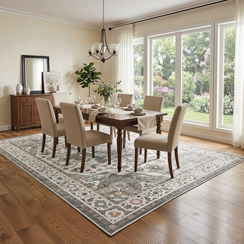 HOOBRO Washable Rug 6 x 9 Area Rugs for Living Room, Non-Slip Stain Resistant Rug, Low Pile Soft Rug Indoor Large Carpets Pet Friendly Mat, for Bedroom Kitchen Dining Room, Vintage Green GN04AR01 - color: Vintage Green, size: 6' x 9' (Rectangular)