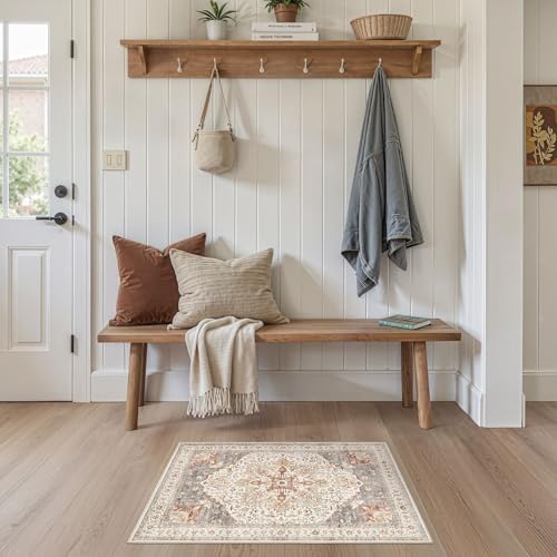 Tortania Area Rug 2x3 Doormat - Washable Vintage Oriental Farmhouse Soft Thin Indoor Carpet for Living Room Bedroom Hallway Entryway Kitchen - Orange Multi - color: Orange Multi, size: 2' x 3' (Rectangular)