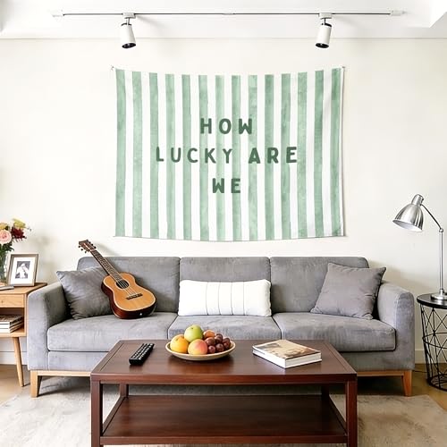 gsgfdshf How Lucky Are We Wall Tapestry, Sage Green Nursery Decor, Green Striped Positive Motivational Tapestry Wall Hanging for Bedroom Home Kids Room Classroom Decor, 50x60 Inch - color: Landscape Text-Tapestry-A