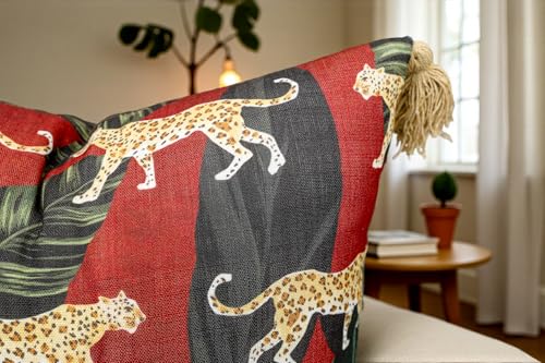 VAGMINE Throw Pillow Cover 20x20 – Animal Printed Poly-Cotton Square Accent Cushion Cover with Tassels – Madhuban Cheetah - color: Madhuban Cheetah, size: 20" x 20" (Pack of 1)