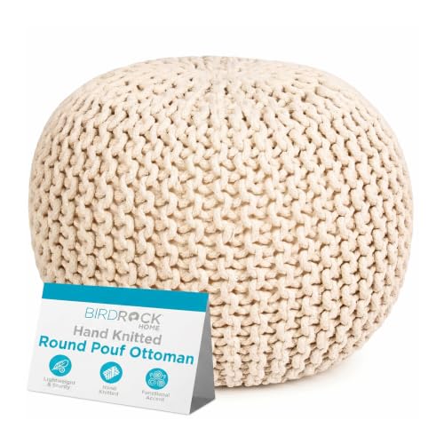 BIRDROCK HOME Round Pouf Ottoman Foot Rest - 18.5”x18.5”x15” Boho Compact Comfortable Soft Cotton Braided Foot Stool with Bean Bag Filling for Living Room, Bedroom, or Nursery (Natural) - color: Natural
