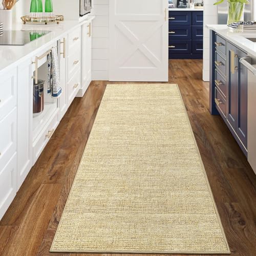 Washable Runner Rug 2x6 Modern Solid Color Kitchen Runner Mat Minimalist Plain Long Runner Rug for Entryway Bedroom Bedside Non Slip Low Pile Boho Accent Solid Runner Rugs for Nursery, Tan 2'x6' - color: Tan, size: 2' x 6' (Runner)