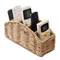 Handwoven Remote Control Holder Basket, Boho Desk Organizer with 5-Compartment Storage TV Remotes, Office Supplies for Living Room, Bedroom, Office