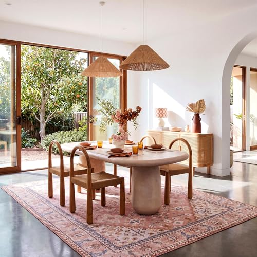 9x12 Area Rugs for Living Room, Machine Washable Low Pile Rug, Non Slip Backing Boho Rugs for Bedroom, Printed Soft Vintage Carpet Peach Pink 9 x 12 - color: 08/Peach/Soft Blush/Thistle/Terracotta, size: 9' x 12' (Rectangular)