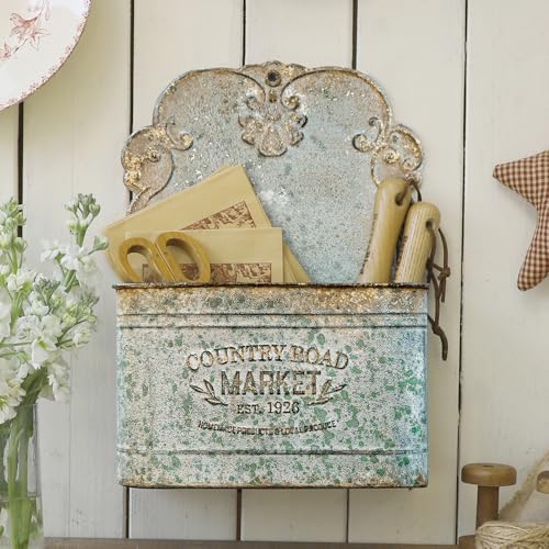 Hanging Wall Storage Baskets, Metal Hanging Baskets for Mail, Files, Books, Flowers & Accessories, Rustic Wall-Mounted Organizer for Entryway, Kitchen, Office, French Farmhouse Decor(Grey) - color: Blue