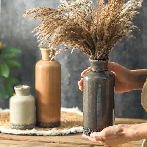 Ceramic Vase Set of 3, Neutral Flower Vases Home Decor, Pottery Rustic Farmhouse Decorative Vases Modern Decor for Table Mantel Entryway Bookshelf Living Room Kitchen Bedroom - Brown - color: 007 Rustic - Brown