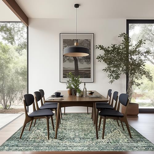 Boho Washable Rug for Living Room 6x9 Dark Academia Emerald Green Rug Oriental Carpet Forest Hunter Green Floor Covering - color: Dark Green, size: 6' x 9' (Rectangular)