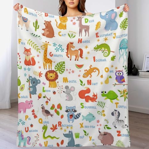 Animal Alphabet ABC Blanket,Cartoon Toddler Nature Forest Lion Tiger Education Learning Plants Flowers Animals Blanket for Couch Sofa Bed Decorative Gifts 30x40 - color: Blanket-27, size: 30"x40"