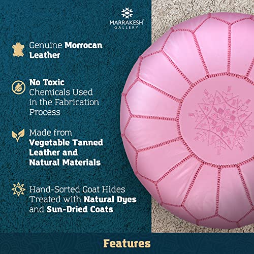 Marrakesh Gallery Genuine Leather Round Pouf Unstuffed - Moroccan Ottoman Footstool, Footrest Cover - Boho Decor - Bohemian Living Room, Bedroom, Kids Room, Gift & Wedding - color: Pink