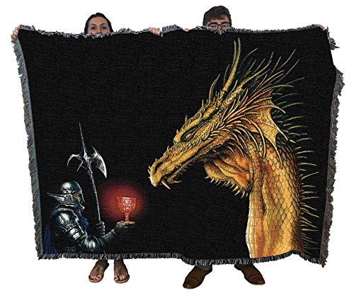 Pure Country Weavers Gold Dragon with Knight Blanket by Ciruelo - Gift Fantasy Tapestry Throw Woven from Cotton - Made in the USA (72x54) - color: Gold Dragon