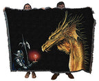 Pure Country Weavers Gold Dragon with Knight Blanket by Ciruelo - Gift Fantasy Tapestry Throw Woven from Cotton - Made in the USA (72x54) - color: Gold Dragon