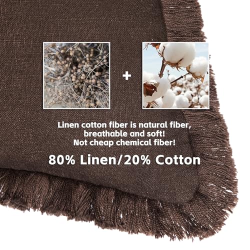 AmHoo Pack of 2 Linen Pillow Covers with Tassels Fringed Decorative Rustic Natural Throw Pillowcase Cushion for Couch Sofa Bedroom 20 x 20-Inch Brown - color: Brown, size: 20" x 20" (Pack of 2)
