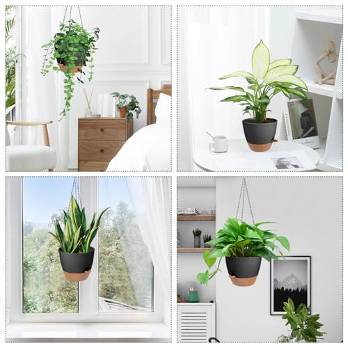 Vanslogreen Hanging Planters for Indoor Outdoor Plants, 2 Pack Self Watering Hanging Pot with Drainage Holes & Removable Tray (Black, 6'') - color: Black, size: 6''