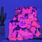 Blacklight Pink Collage Throw Blankets UV Reactive Aesthetic Throw Blanket Glow in the Dark Under Black Lights Game Room Decor Soft Throw Gifts 59x51 Inches - color: Bl Pink Collage