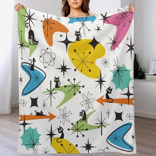 Mid-Century Abstract Art Blanket,Vintage Rustic 70s 60s Colourful Geometric Art Atomic Star Explosion Black Cat Blanket for Couch Sofa Bed Decorative Gifts 30x40 - color: Blanket-24, size: 30"x40"